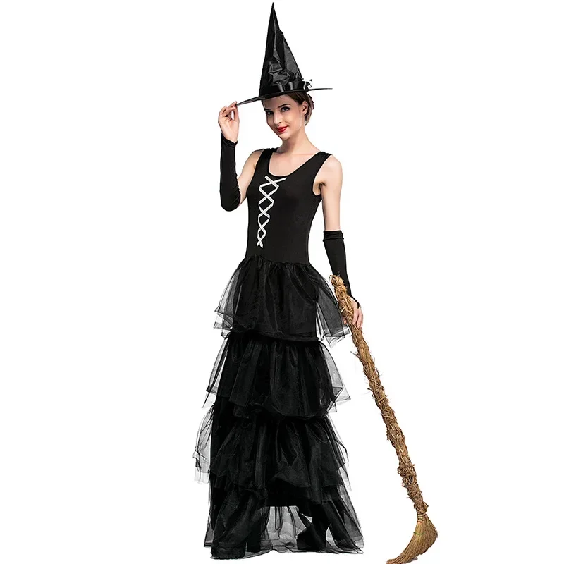 Halloween cosplay bruxa sexy vestido preto traje adulto