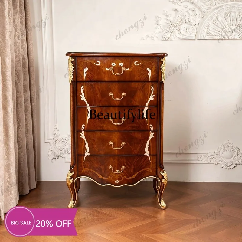 MM02 European classical solid wood carving flower bucket cabinet American entrance high cabinet large capacity light luxury lock
