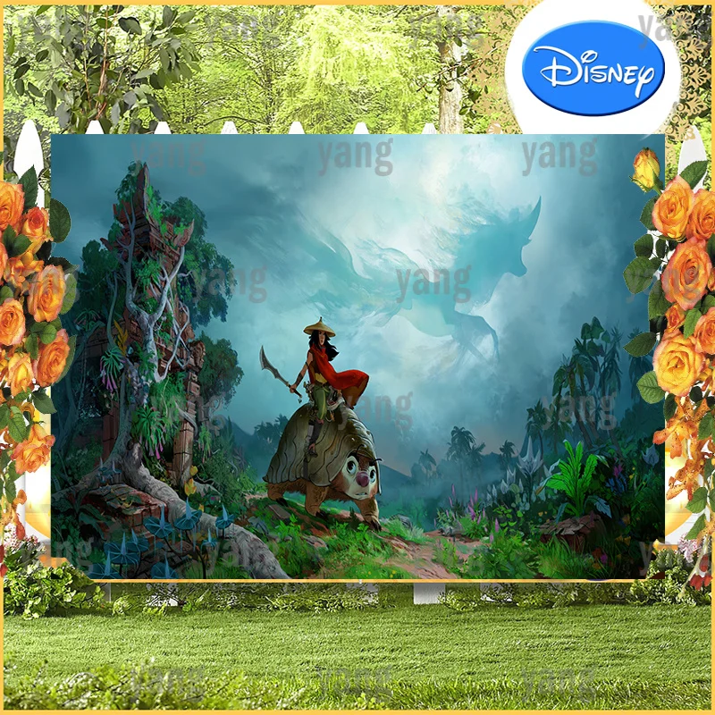 Cartoon Disney Princess Raya and The Last Dragon Happy Children's Birthday Party Decoration Backdrop Photo Backgrounds Banner