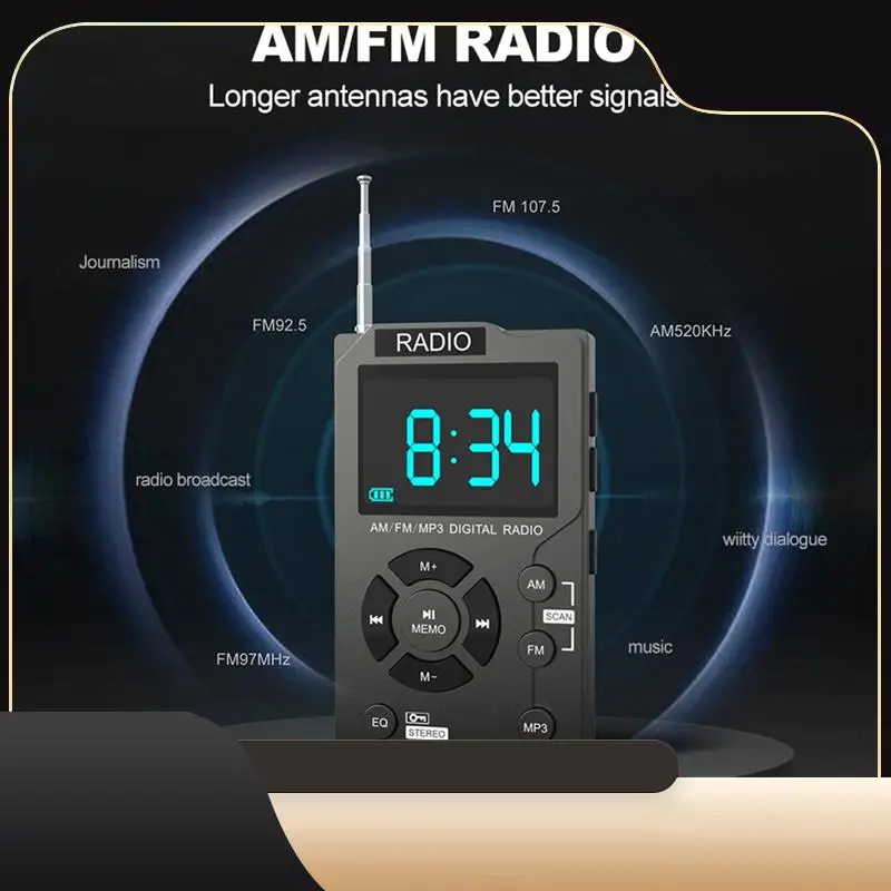 

Portable Mini Radio Gray Plastic Pocket AM FM Digital Radio Receiver TF Card MP3 Music Player-T44C