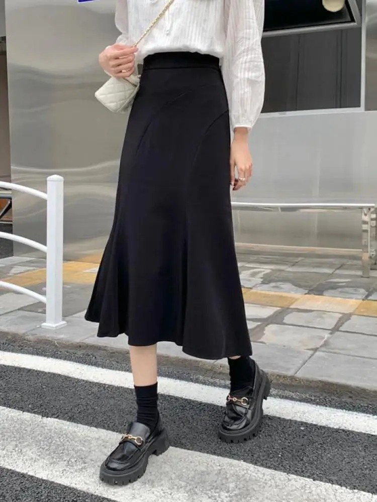 

Весна-лето, черные темпераментные праздничные длинные юбки «рыбий хвост», французские винтажные женские плиссированные юбки с высокой талией и запахом, популярная полуюбка