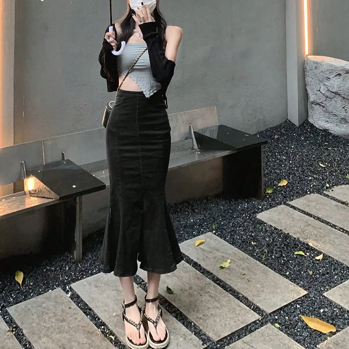 Korean Style Ins Style Denim Fishtail Skirt for Women 2024 New Spring & Fall Style Foreign Style High-End Super Good-Looking Skirt