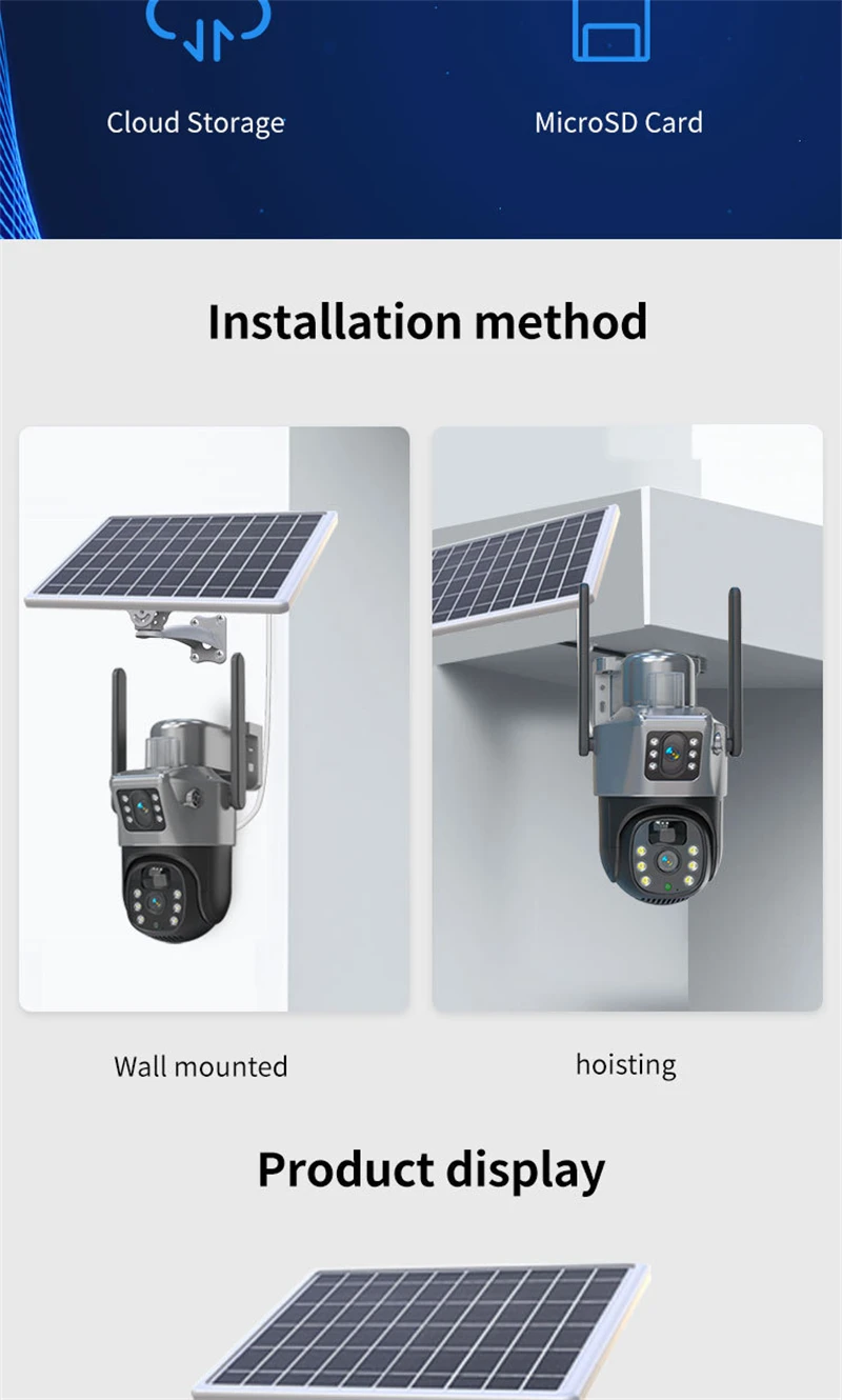 4MP 4G WIFI Solar Kamera Dual Objektiv Dual Screen Outdoor Wireless PTZ IP Kamera Mit Solar Panel Sicherheit Überwachung kamera – Detail 14