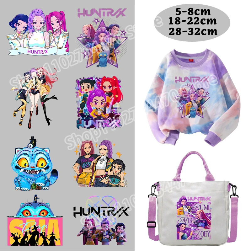 สติกเกอร์รีดร้อนลายการ์ตูนนักล่าอสูร Kpop สำหรับติดเสื้อผ้า กระเป๋าเป้ และอื่นๆ อุปกรณ์ตกแต่ง DIY