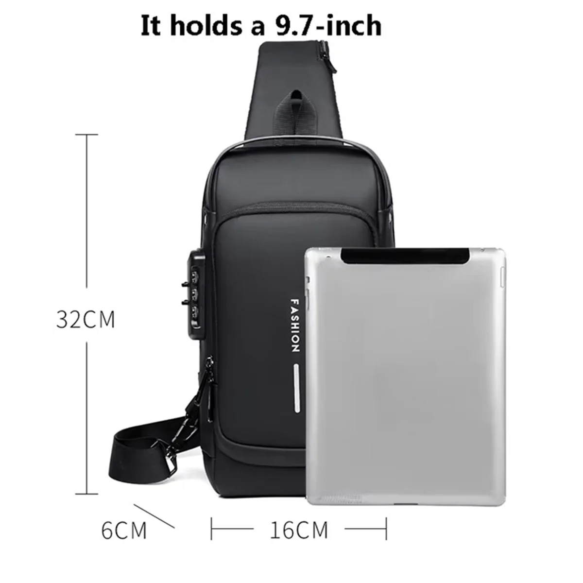 *A91P Men'S Chest Bag - Anti-Theft Crossbody Sling with USB Charging Port, Sport & Travel Messenger Pack
