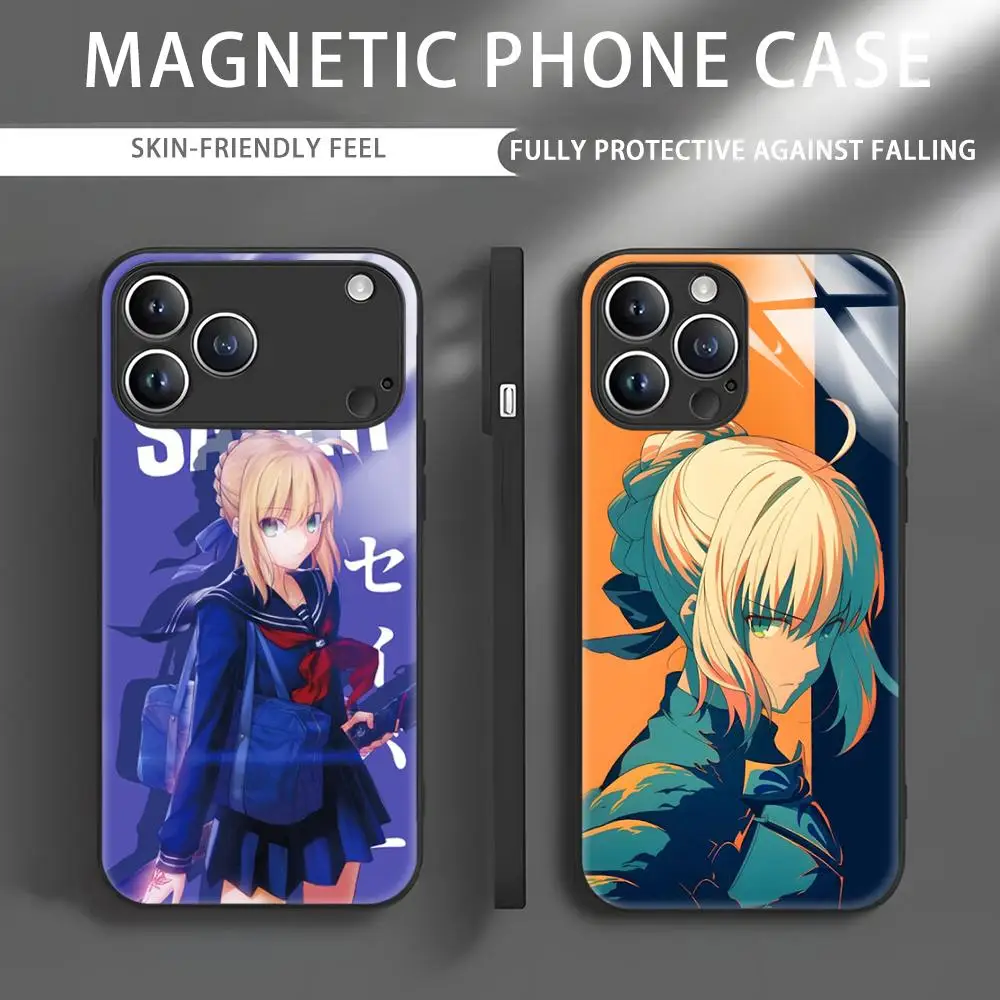 Чехол для телефона Anime Fate S-Saber для iPhone 17, 16, 15, 14, 13, 12, 11 X XR XS Plus Mini Pro Max, стеклянный магнитный чехол для телефона Чехол для телефона Anime Fate S-Saber для iPhone 17, 16, 15, 14, 13, 12, 11 X XR XS Plus Mini Pro Max, стеклянный магнитный чехол для телефона