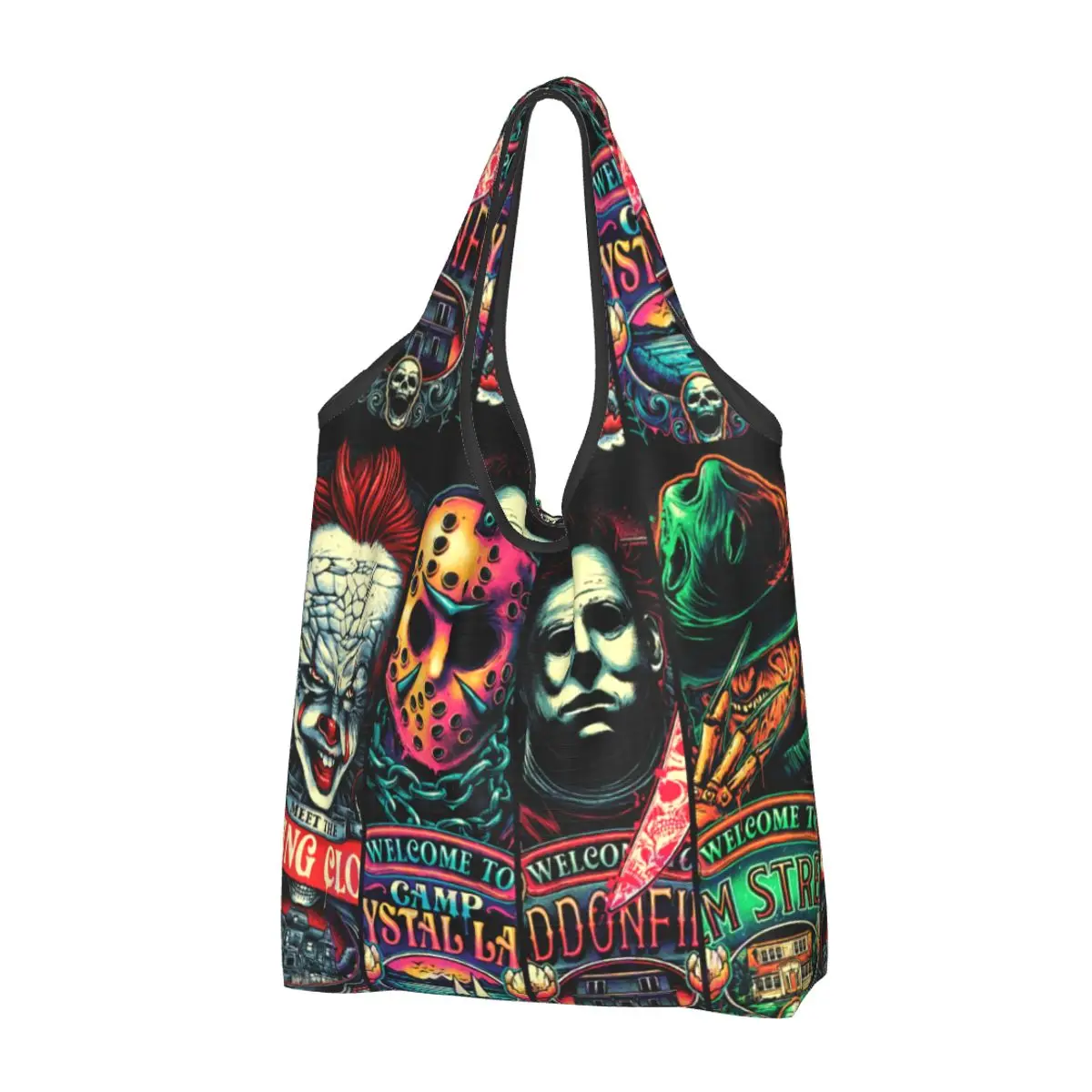 Welcome To Horror Movies Grocery Shopping Bag Fashion Shopper Shoulder Tote Bags Large Capacity Portable Handbag