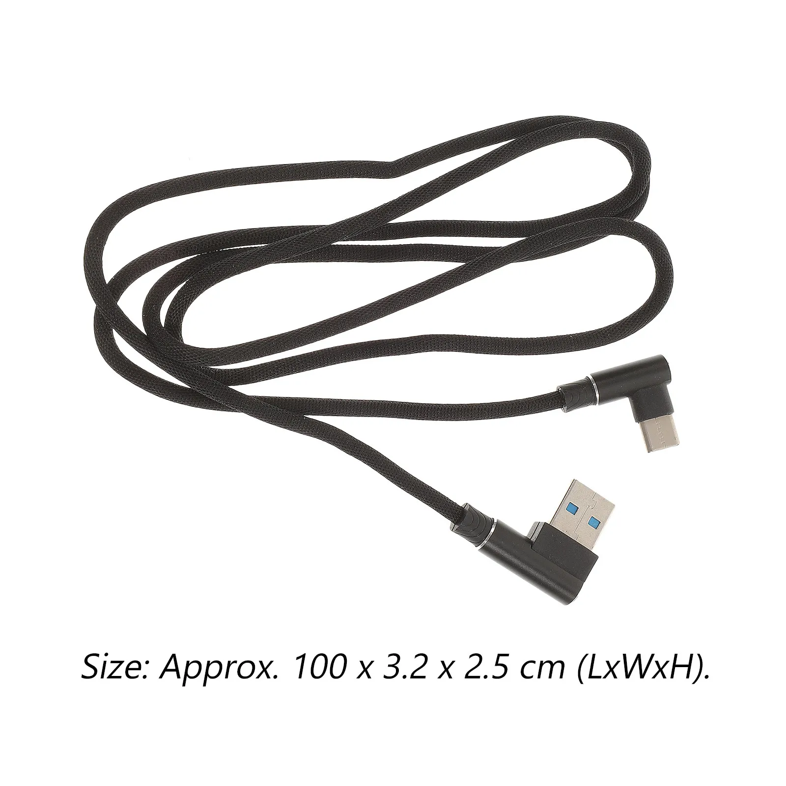 USB 2.0 Right Angle USB Type C Cable Black Nylon Braided Fast Charging Data Cord Compatible Type C Devices