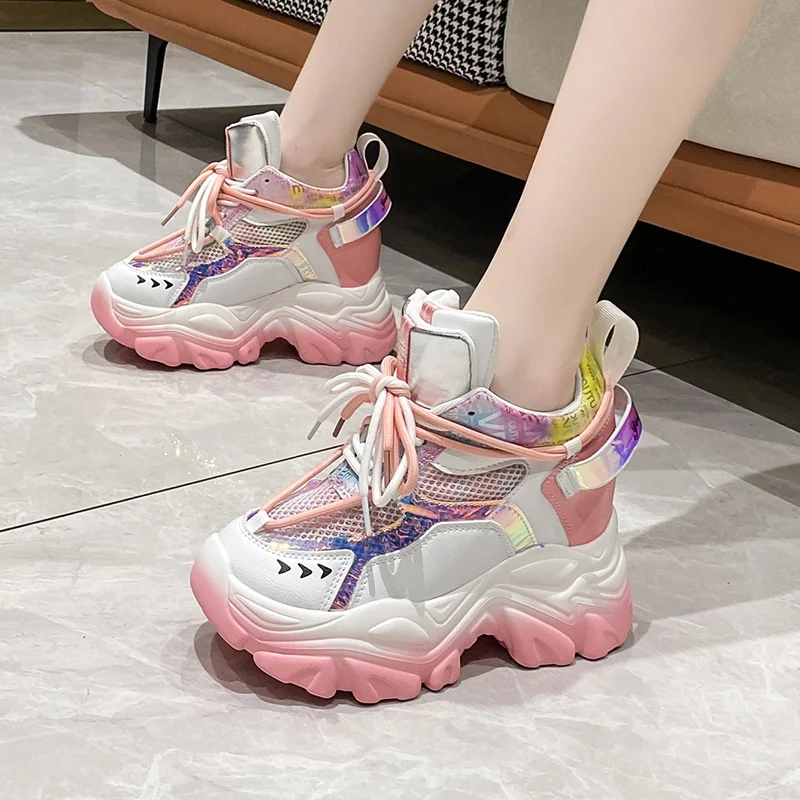 Women High Platform Shoes New Breathable Women Height Increasing Shoes 9.5CM Thick Sole Trainers Sneakers Woman Deportivas Mujer