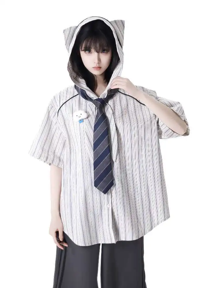 Women Striped Shirts Summer Striped Casual Shirt Design Set Youthful And Playful Casual Short Sleeve Shirts