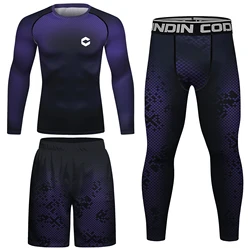 Rashguard Sportsuits men's Kimono Jiu Jitsu Mma T-shirt+Pants Sets Muay thai Shorts Bjj Rashguard Purple Men Gym Boxing Jerseys