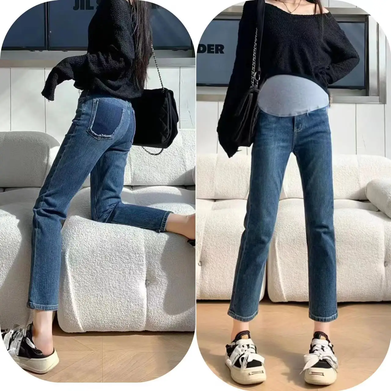 

Stretch Cropped Denim Jeans for Maternity Summer Slim Fit Pencil Belly Pants for Pregnant Women 24SS Y2k Youth Pregnancy