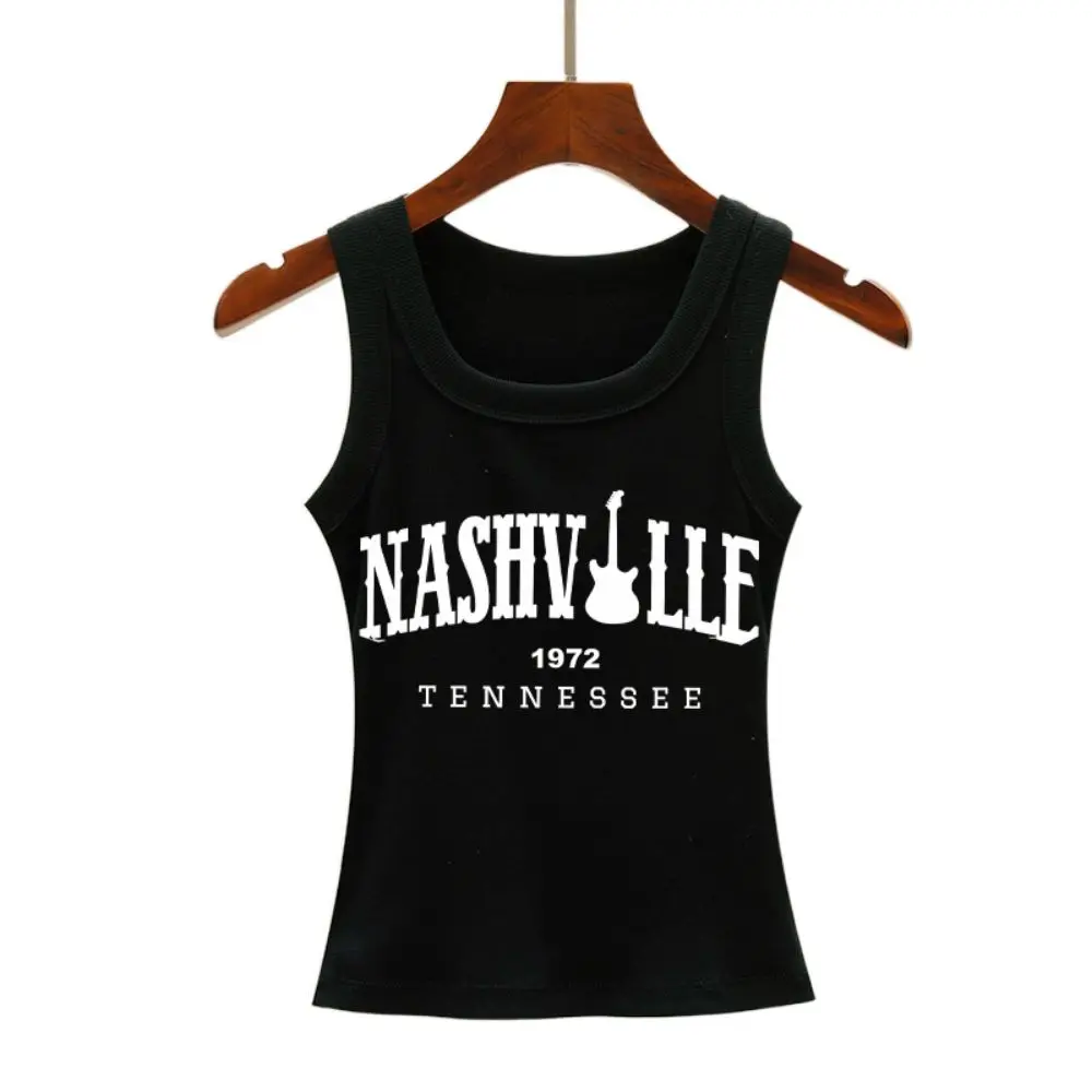 Nashville Tennessee Letter Prints Tank Top Summer Women Sleeveless Tight Ribbed Female Cotton Knit Vest Casual Street Clothing