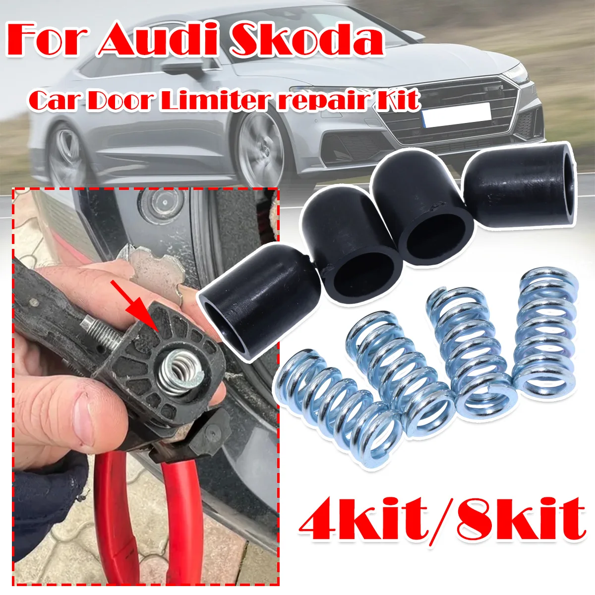 

4kit For Audi A7 2010-2020 Q3 Skoda FABIA RAPID SUPERB YETI New Door Check Strap Limiter Repair Kit Stopper Damping Spring Clips