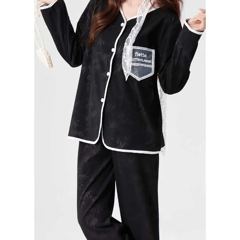 

Pajama Sets Petite Women Cashmere Drawstring Detail Warm Sleepwear Winter Thickened Thermal Ladies Pajamas Heavyweight Soft Home