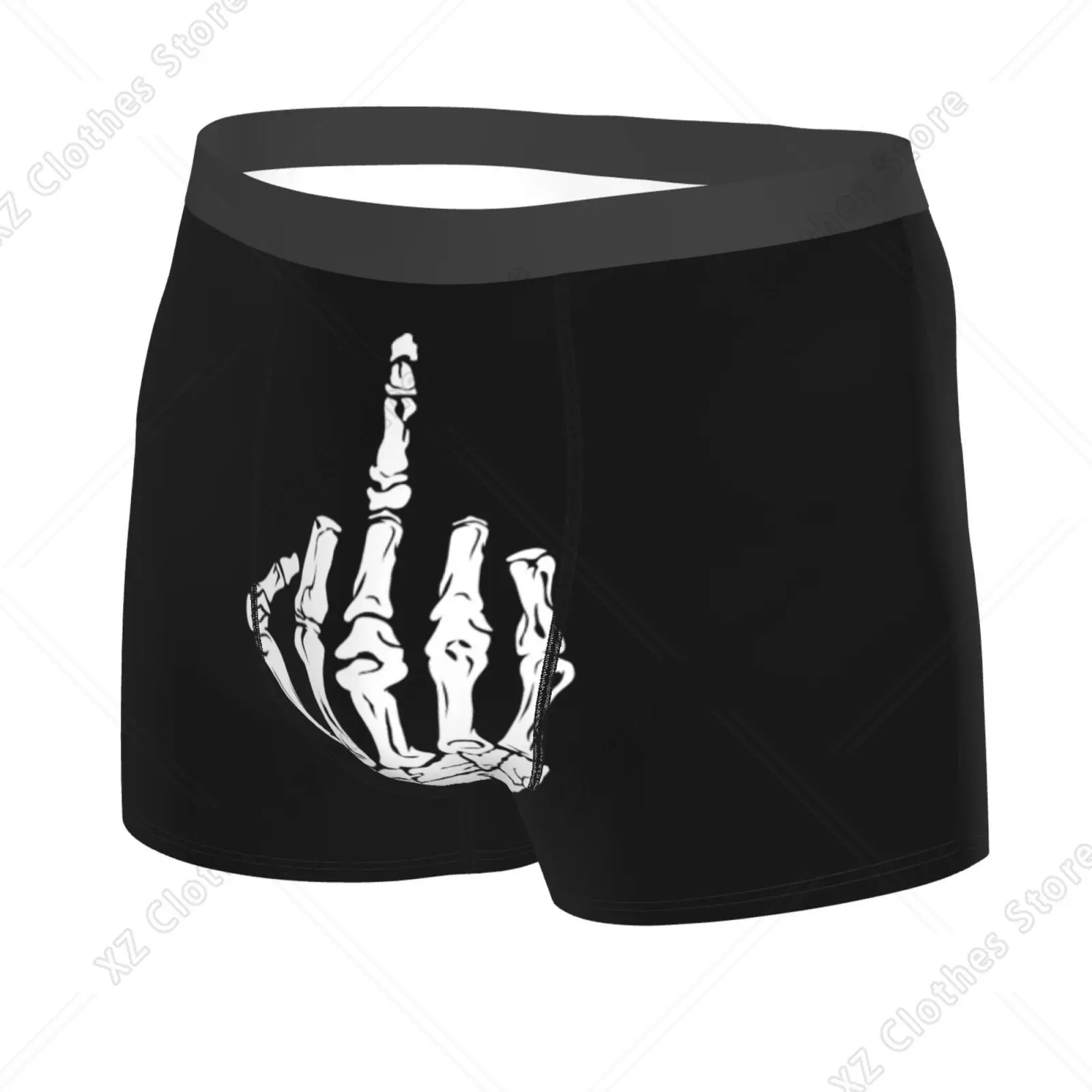 Skeleton Middle Finger Print Men Underwear Boxers Men's Novelty Underpant Breathable Printed Male Underpants Man Boxer Briefs