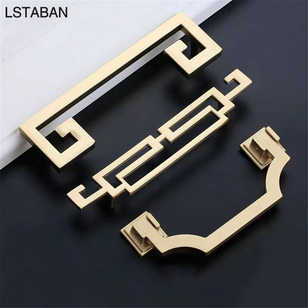 Luxury Gold Kitchen Cabinet Handles Push Pull Door Handle Imitation Copper Zinc Alloy Decorative Furniture Drawer Flush Knobs
