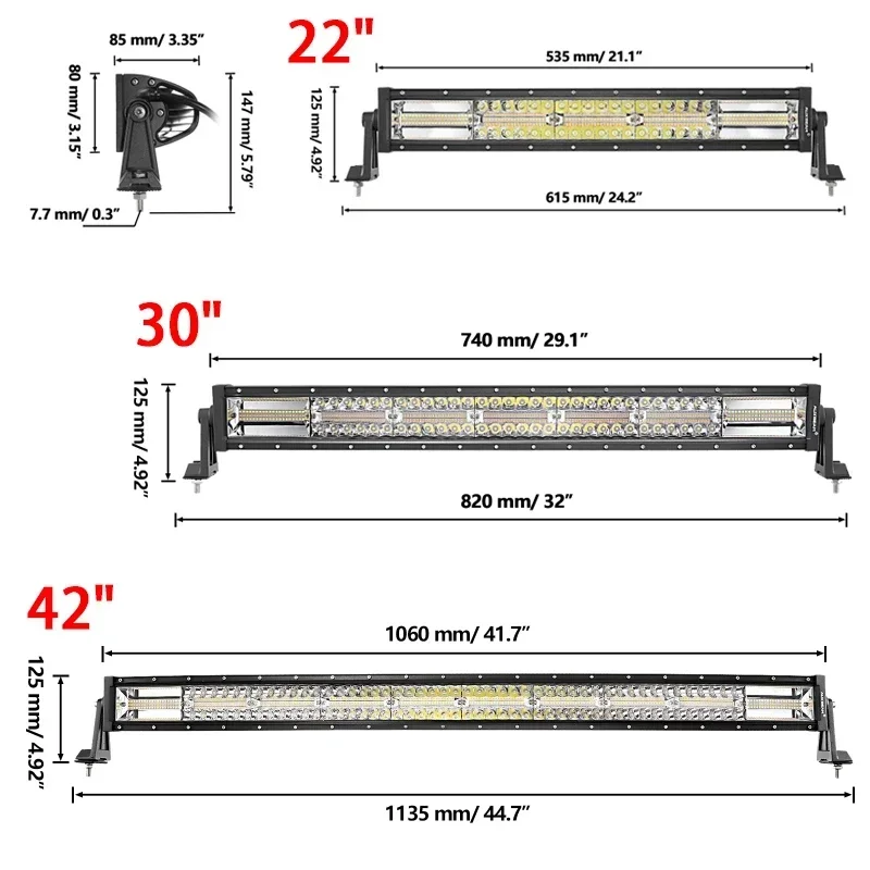 Auxbeam 22/30/42inch 6-Color Mode Combo Beam LED Work Light Bar with Memory Function for Truck Pickup Offroad 32V IP68 3030 Chip