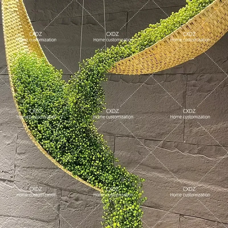 Simulation Red Bean Boat Rattan Decoration Floral Green Fruit Bowl for Hotel Lobby Office Model Room Art Installation