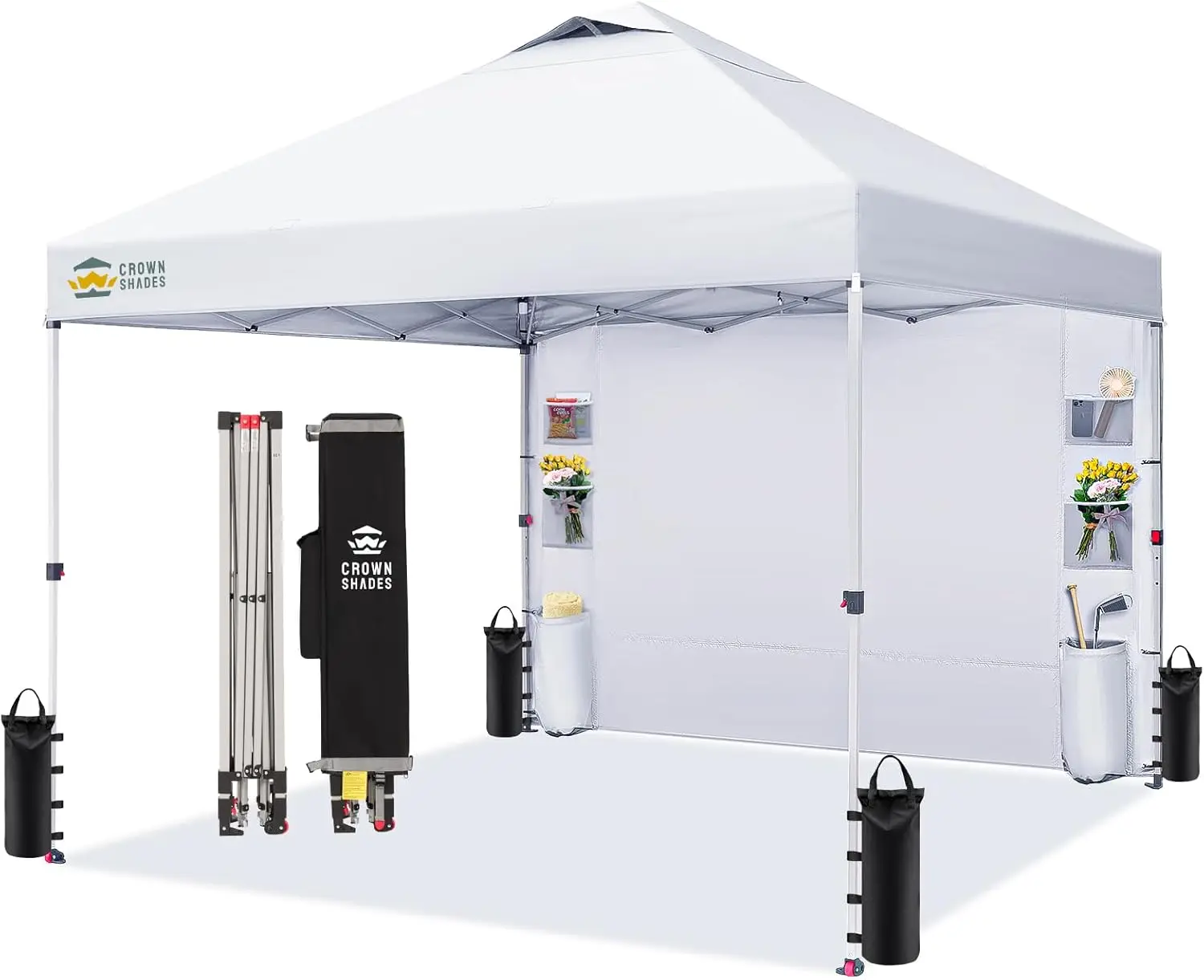 

10x10 Pop Up Canopy - Pocket Sidewall, One-Person Center Lock Setup, Portable Sun Shelter (White)