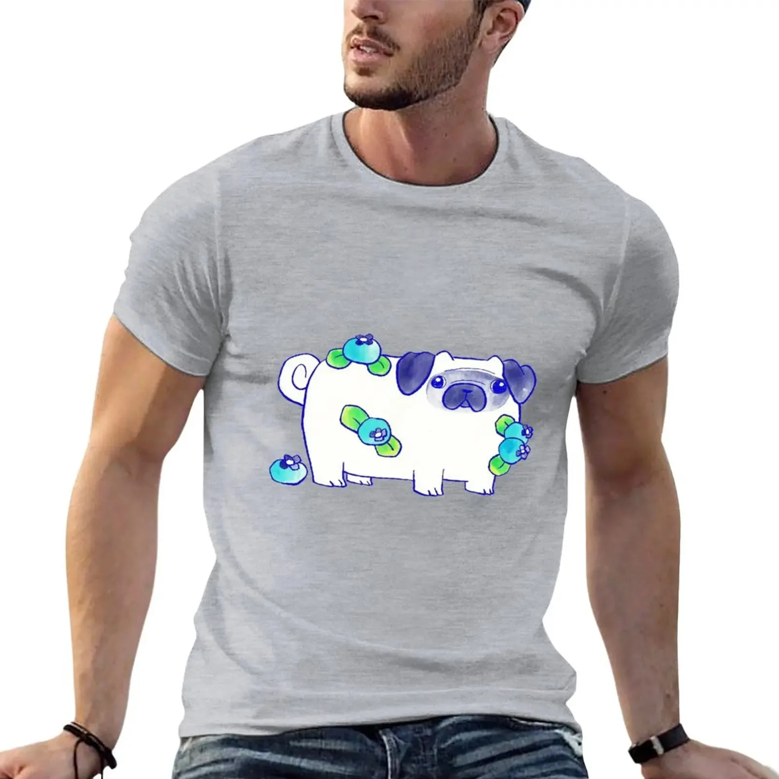 Blueberry Pug Watercolor T-Shirt Oversized t-shirt man clothes Blouse T-shirt for a boy mens t shirts pack