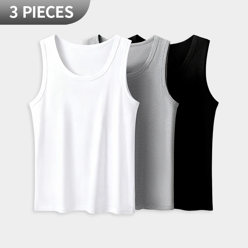 1/3 Pack Four Seasons Men's Cotton Joker Vest Teenagers Simple Fit Sports Fitness T-shirt Middle-aged Casual Sleeveless Shirt