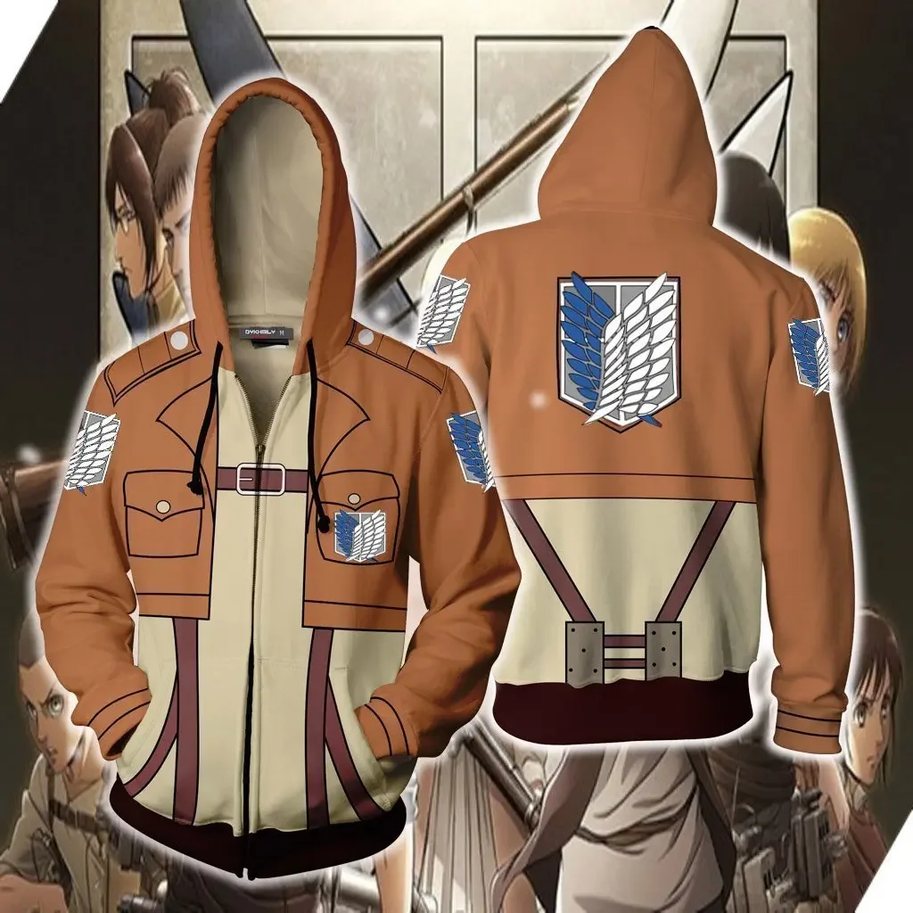 

Anime Attack on Titan Hoodie Shingeki No Kyojin Cosplay Costumes Brown Scouting Legion Hoodie Hooded Jacket Sweatshirt Men Women