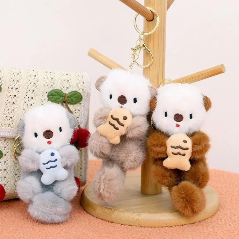 Plush Sea Otter Plush Pendant Keychain Stylish Creative Otters Holding Fish Keychain Cute Lovely Plush Toy Keychain School Bag