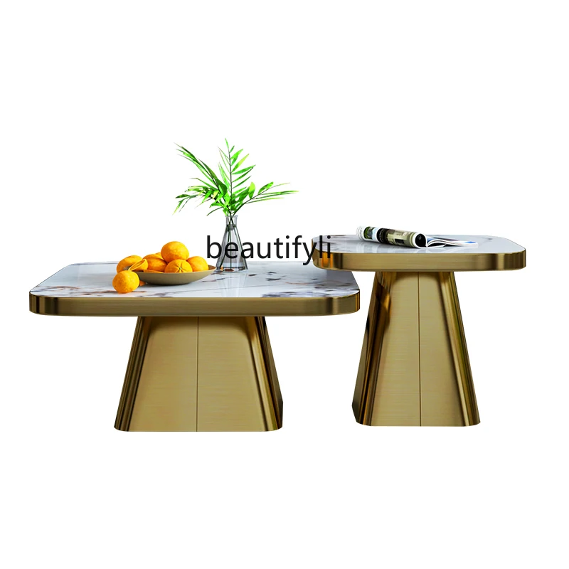 New bright rock slab coffee table light luxury designer simple model room combination