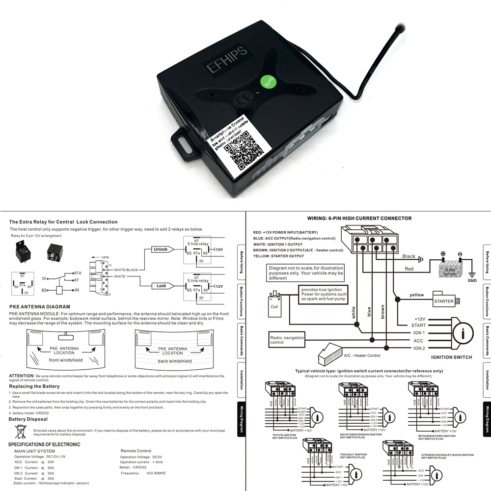 Universal Start Stopp System für Auto, Startknopf Nachrüstsatz, Motor Fernstart per APP, Auto Alarmanlage, Keyless Entry, Zentralverriegelung, Zündsystem Kit – Detail 3