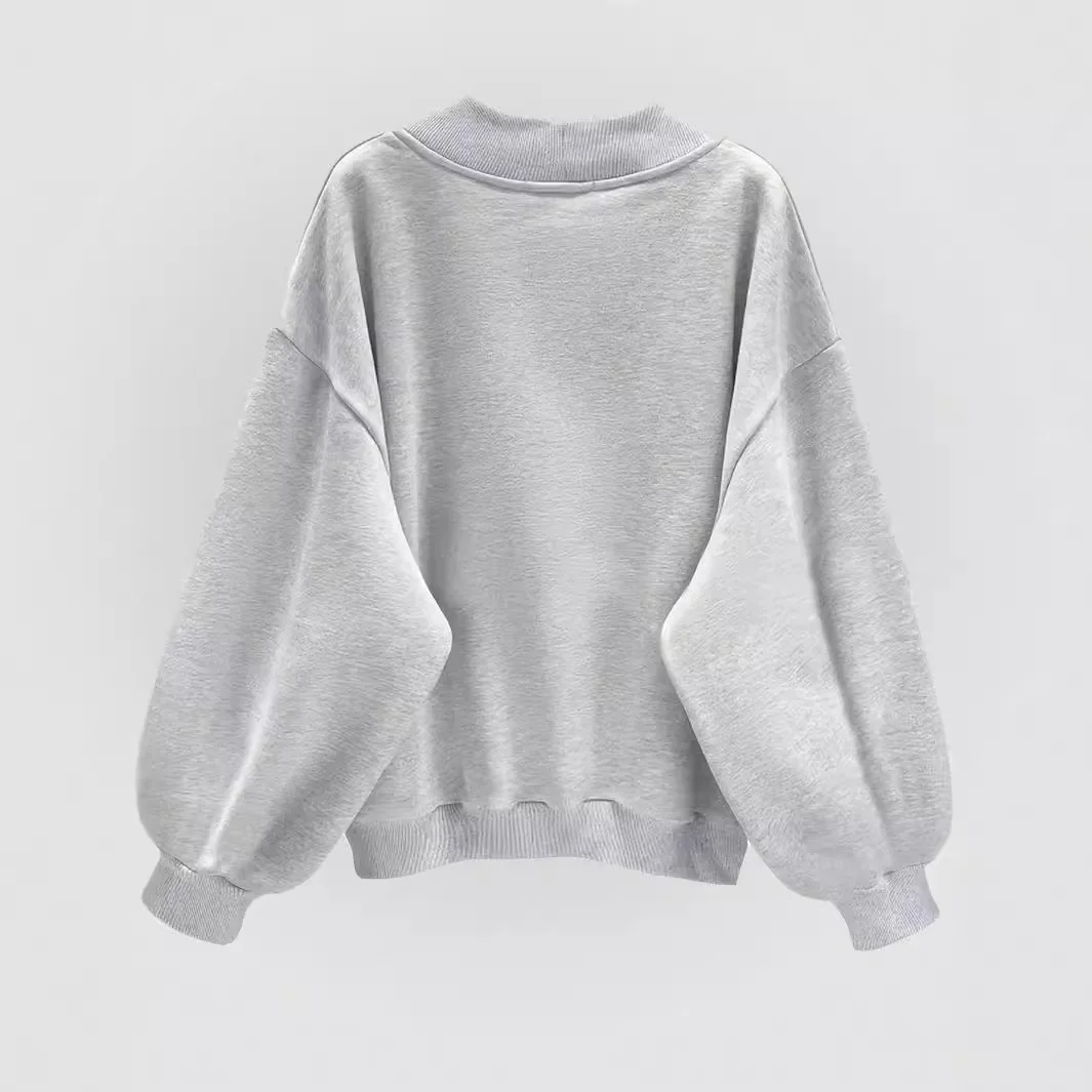 Women Fall V Neck Sweatshirt Loose Fit Long Sleeve Pullover Top Casual Solid Color Oversized Streetwear for Autumn Daily Wear