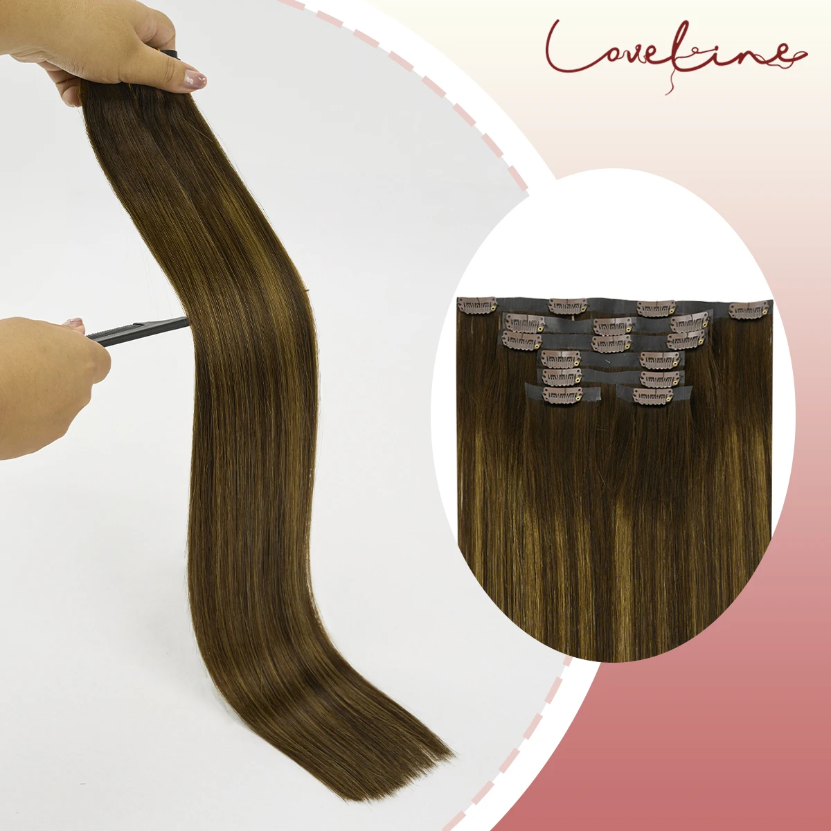 LOVELINE مزدوجة تعادل Balayage مستقيم سلس كليب في وصلات الشعر البشري غير مرئية بولي Clip-Ins لينة رقيقة لحمة شعر ريمي #1