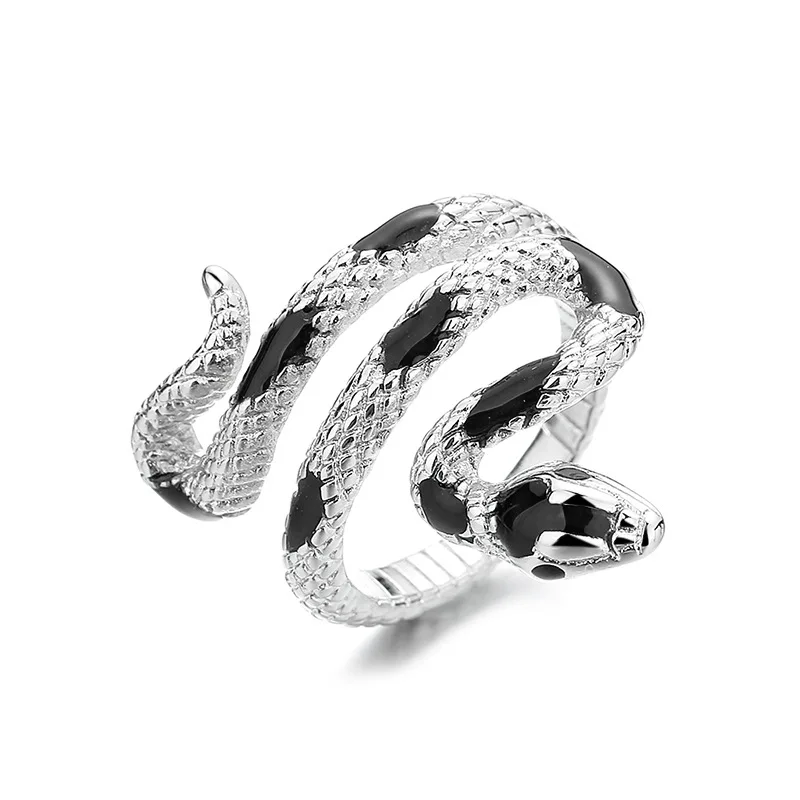 Exaggeration Rings For Women Men Snake Shaped Vintage Silver Color Punk Hip Hop Adjustable Irregular Index Finger Ring Jewelry