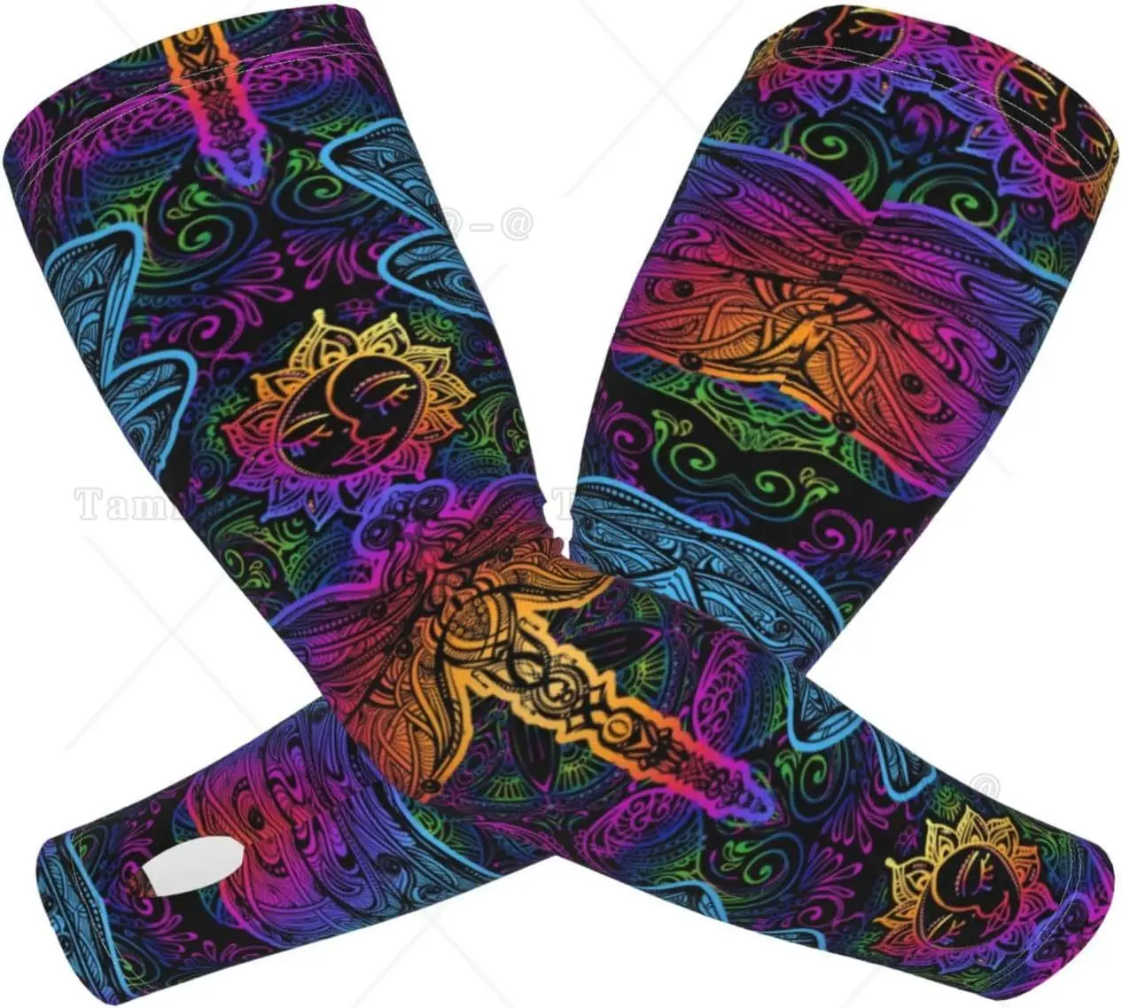 Mangas de braço com estampa de libélula de mandalas indianas, resfriamento, proteção solar UV, esportes, compressão, golfe, basquete, mangas de braço