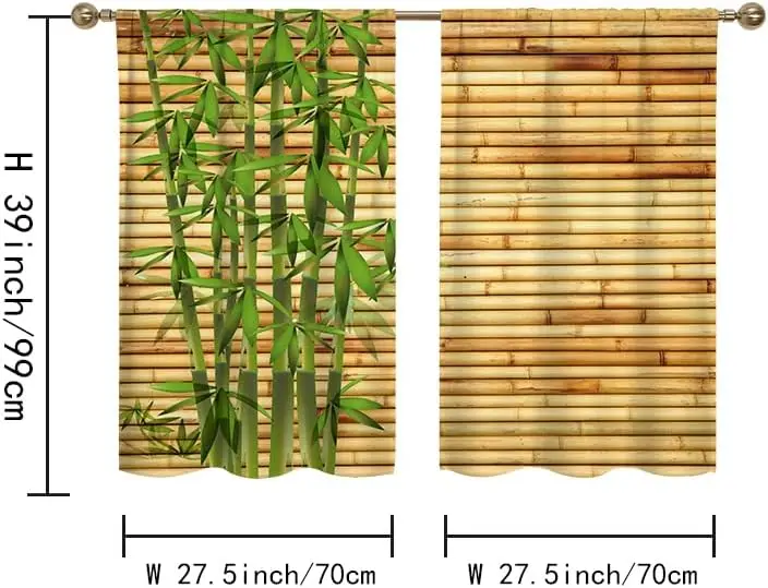 Green Bamboo Curtain Natural Wood Blind Print for Kitchen Window Asian Style Decor