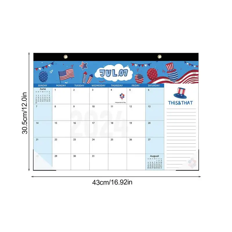 Kalender Juli 2024 18 kalender dinding bulanan 2024-2025 kalender Desktop Besar Blok menulis kalender meja dengan lubang dari Juli.