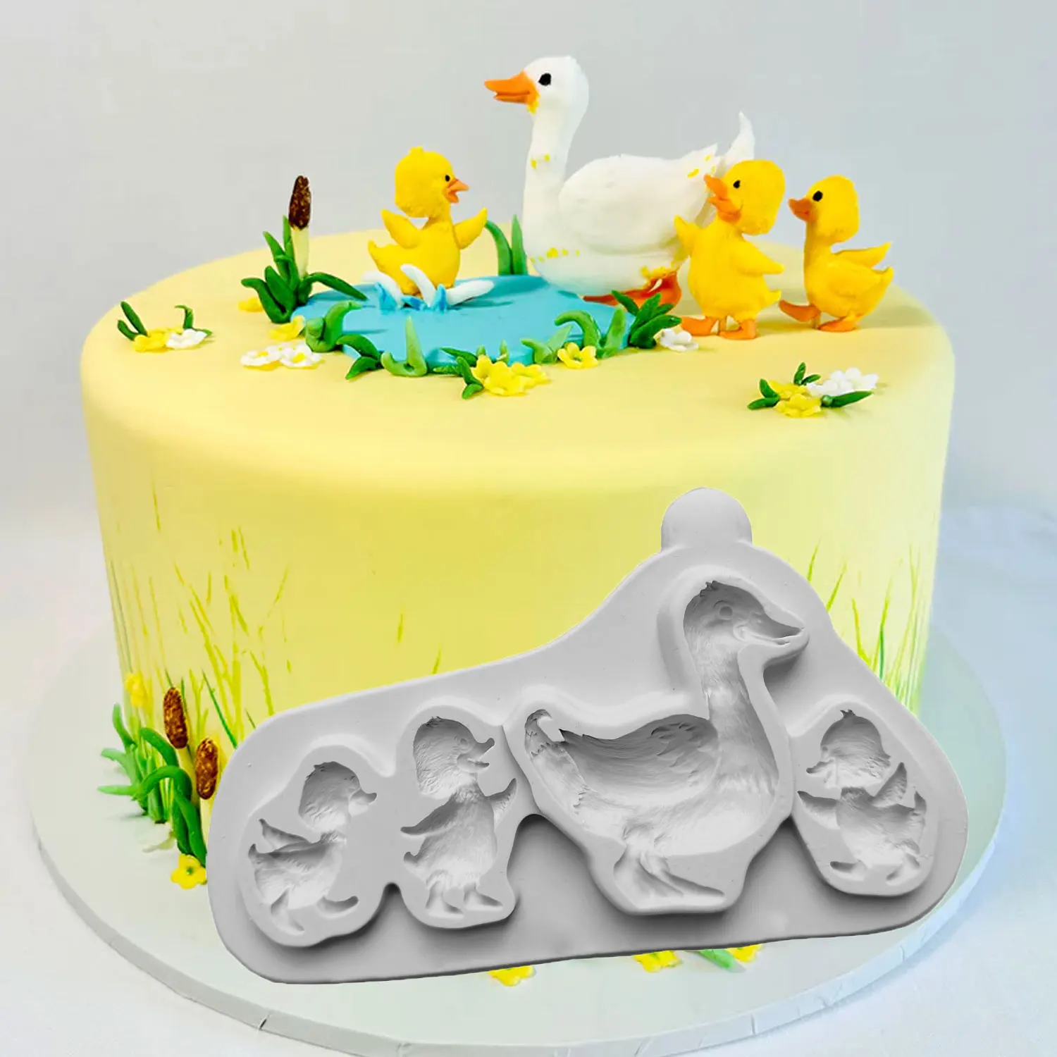 Mother Duck and Ducklings Silicone Mould Fondant Cake Tool Gumpaste Mould, Sugarcraft, Chocolate Forms,Kitchen Accessories