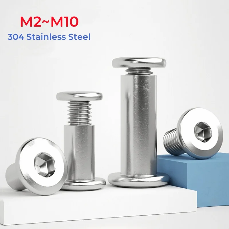 304 Stainless Steel Flat Hex Hexagon Socket Head Screw Furniture Rivet Connector Insert Joint Sleeve Cap Nut Set M2~M10