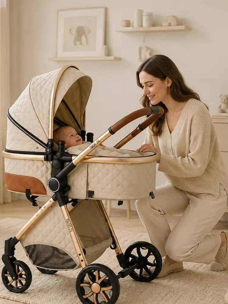 Baby-Kinderwagen-Reisesystem Magic ZC Premium 3 in 1, kompakter Klappkinderwagen mit Babywanne, Autositz und umkehrbarem Sitz, Hochlandschafts-Kinderwagen, Geländereifen, verstellbarer Griff,
