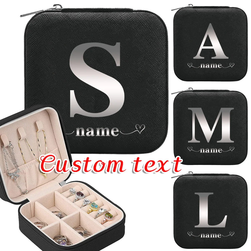 

Personalized Customization Name Portable Black Jewelry Box Large Capacity Necklace Earring Box Travel Storage Jewelry Box