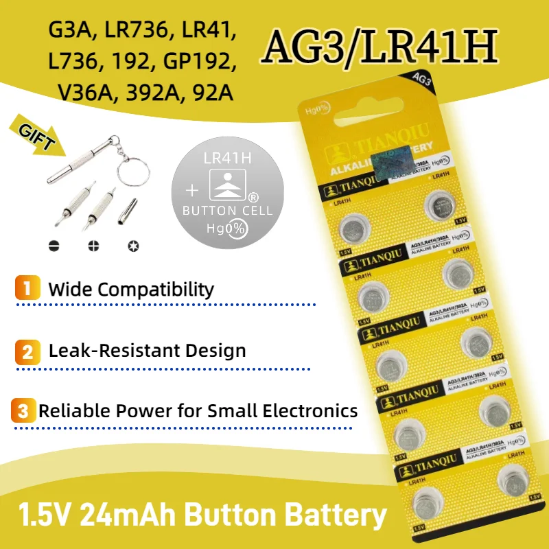 topOriginal TIANQIU 10-200PCS AG3 Watch Battery 1.5V G3A LR736 LR41 GP192 V36A 392A Alkaline Button Coin Cell Batteries for Watc