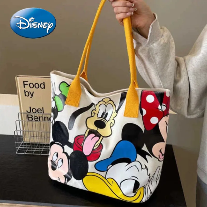 New Disney Mickey Pluto Cartoon Women's Large Capacity Canvas Bag Fashionable and Versatile Travel Shoulder Bag