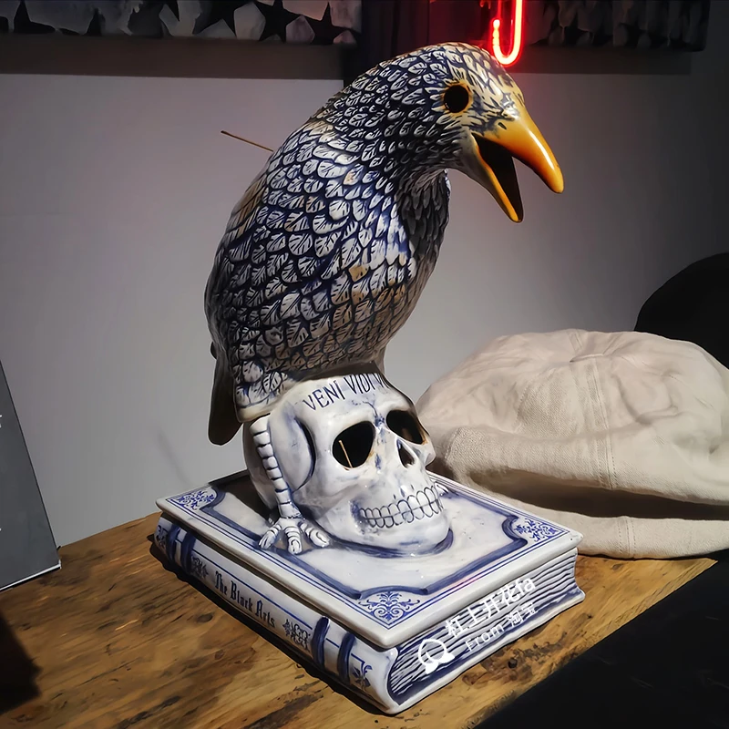 Crow Designs Incense Burner Blackbird Skull Aromatherapy Stove Vintage Home Decor Living Room Art Luxury Ornaments Funny Gifts