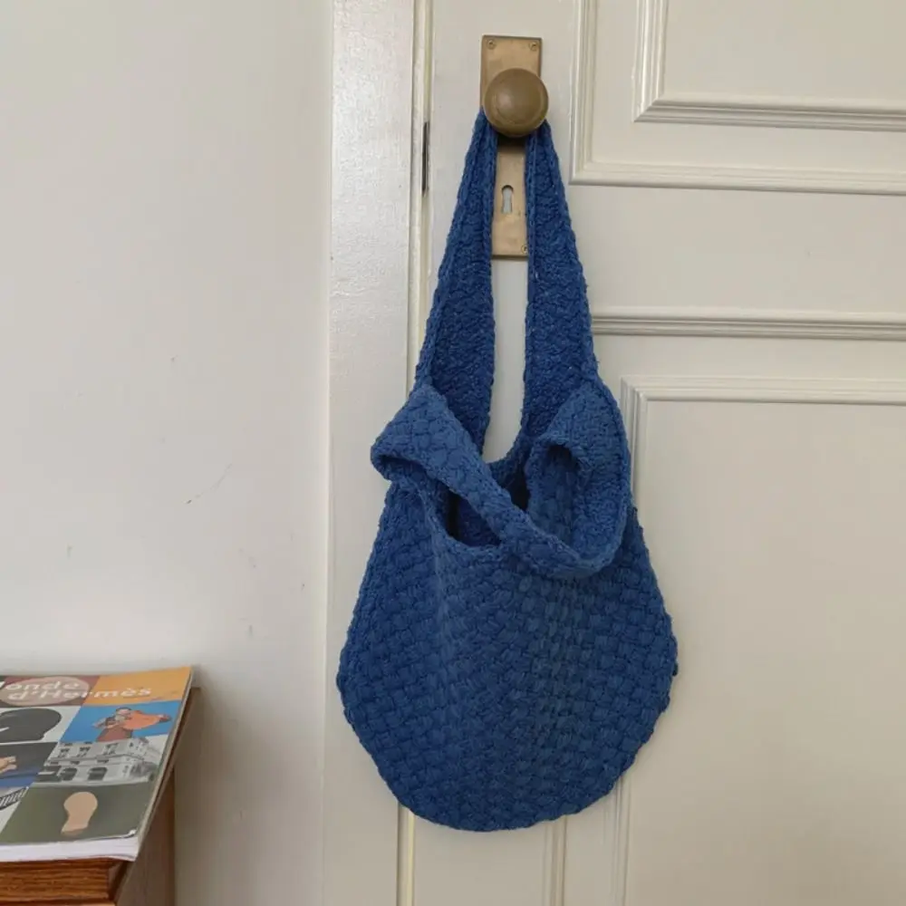 

Summer Cotten Crochet Shoulder Bag Large Capacity Fashion Hollow Out Weave Bag Simple Handbag Knitted Tote Bag Shopping Bag