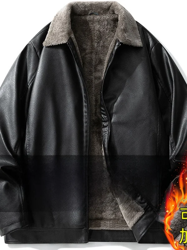 

Loose Men's Faux Leather Jaet plus Size Autumn Winter Faion Urban Sle Windproof Long Sve Zipper Closure ort Coat