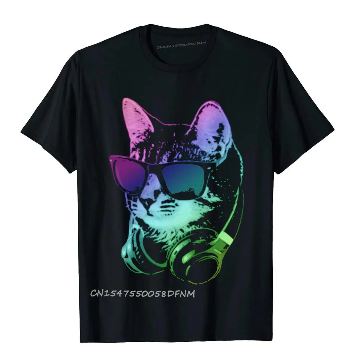 Dj Cat In Neon Lights T Shirts New Design Oversized Premium Cotton Mens Tops Shirts Tight Manga Tshirt