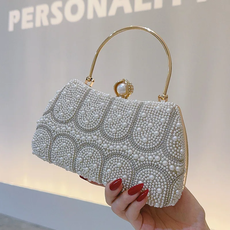 2025 Vintage Pearl Beaded Clutch Bag, Embroidered Evening Tote for Women, Elegant Handbag for Wedding Dinner and Party Events