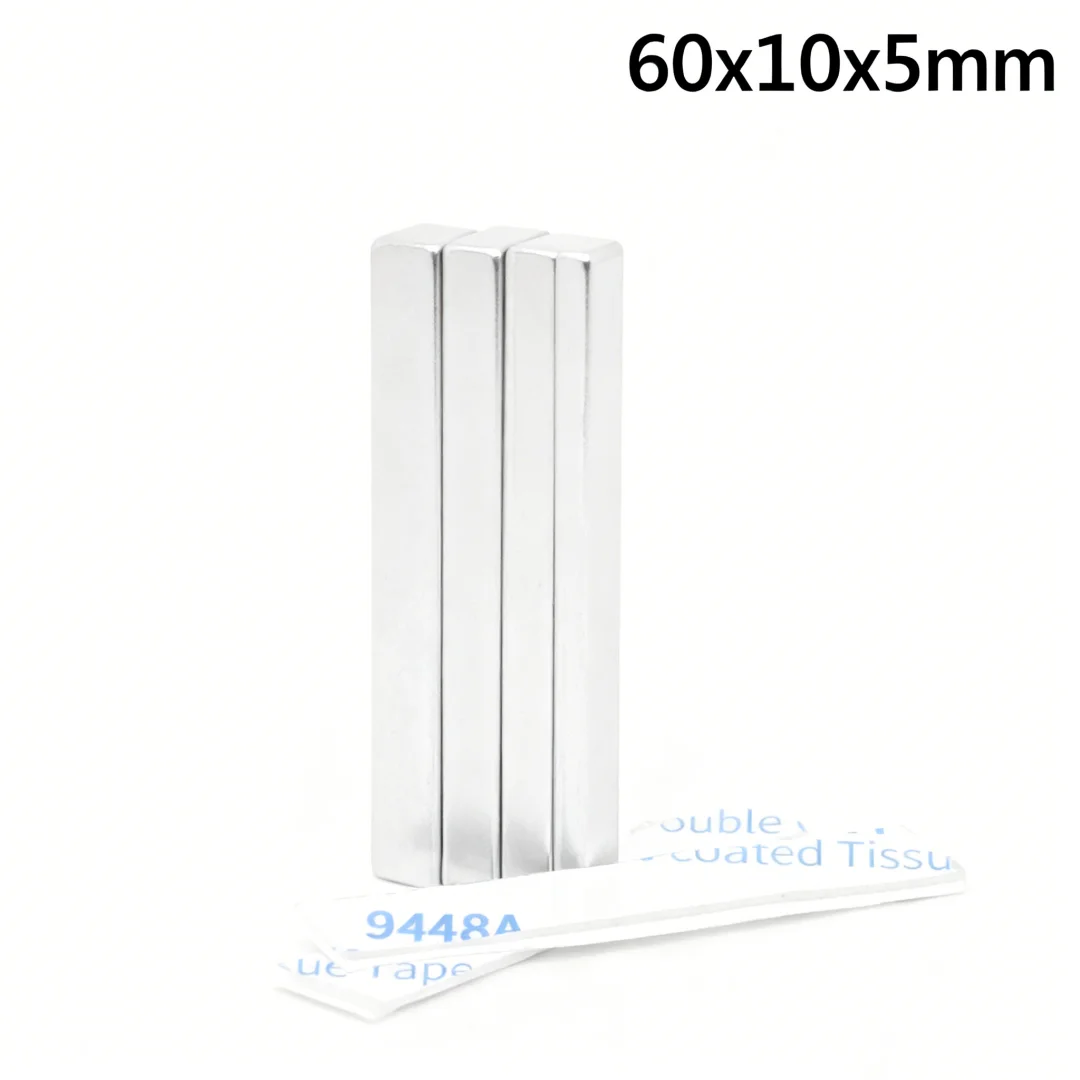 60x10x5mm Block Powerful Magnets Strong Magnet With Glue Tape For Fridge, DIY, Building, Scientific, Craft 60x10x5 60*10*5