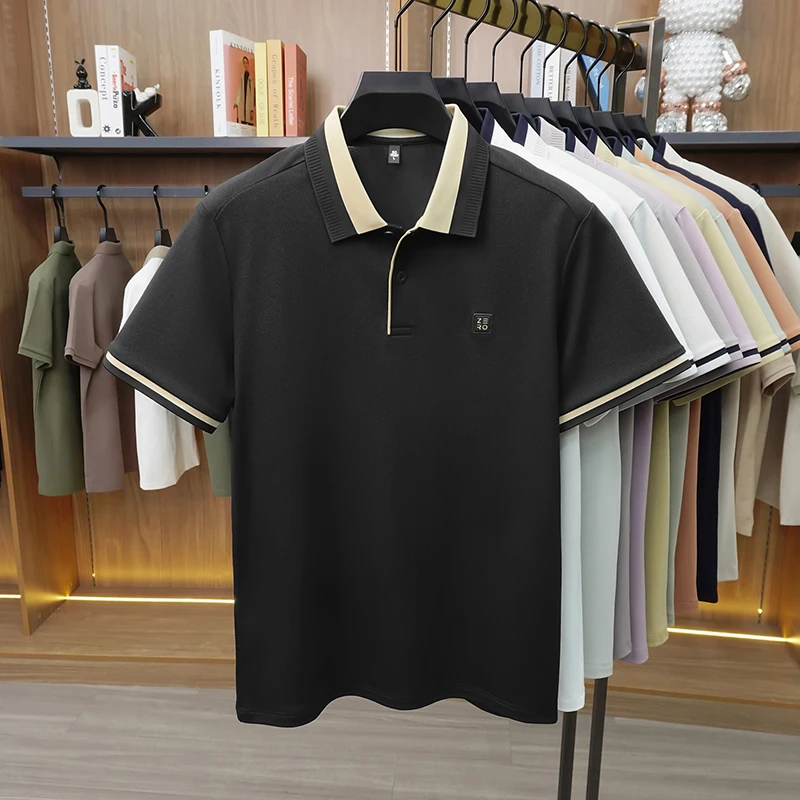 Designer-Marken-Poloshirt aus Seide und Baumwolle mit Kurzarm neu mit Buchstabenprägung modisches Herren-T-Shirt sommerlich atmungsaktiv koreanischer Casual-Top-Stil – Detail 9