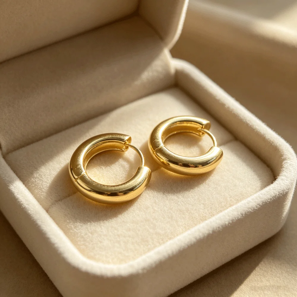 Gold & Silver Plated Smooth Chunky Round Hoop Earrings, Women's Daily Minimalist Stackable Party Wedding Jewelry Gift for Her view 5